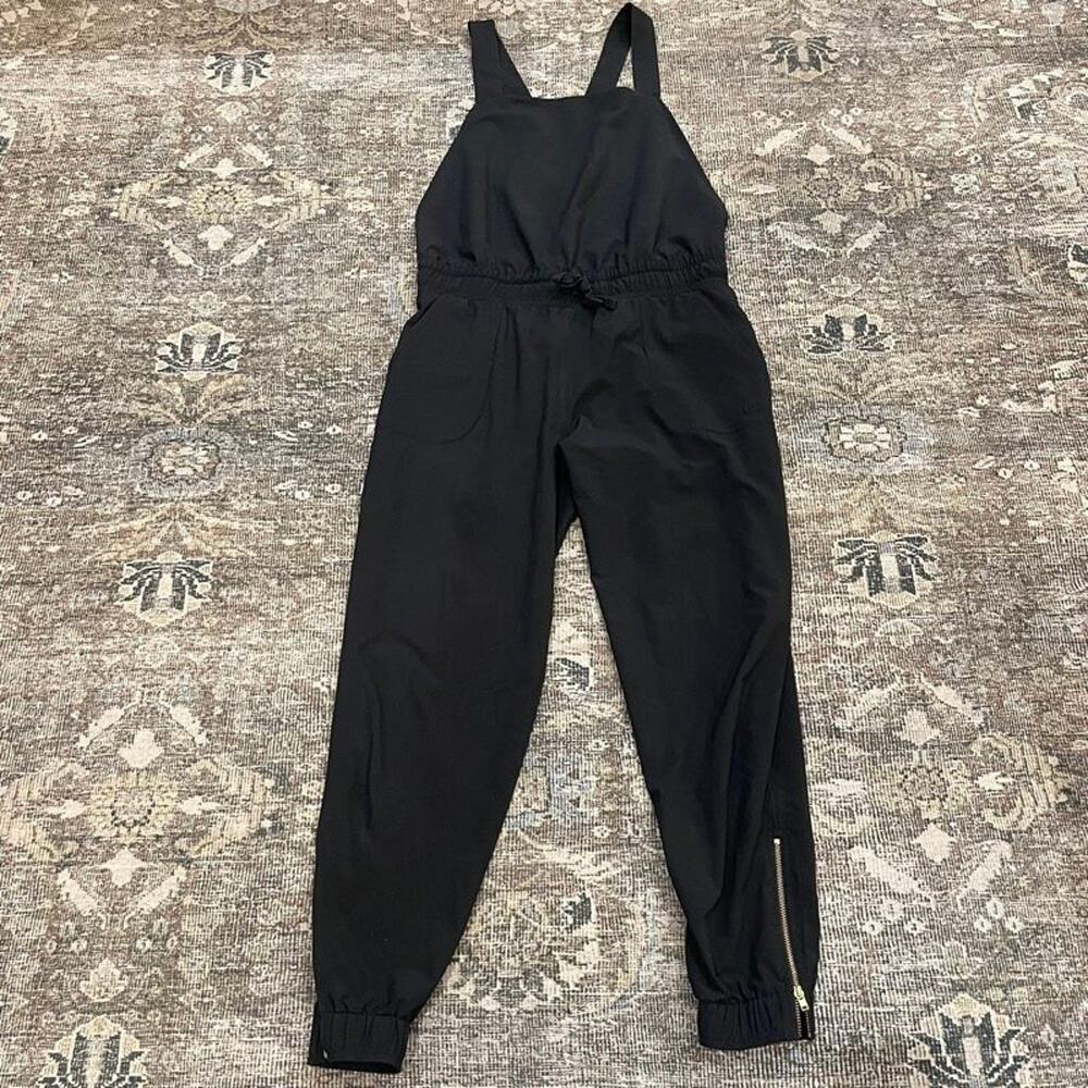 Albion Black Jumpsuit Cross Back Jogger Ankle Zip Drawstring Waist Women's S